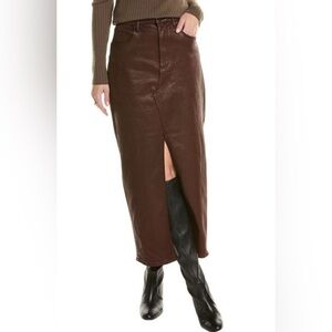 BLANK NYC High Rise Midi Coated Denim Skirt Size 26 in color Coffee Talk NWT